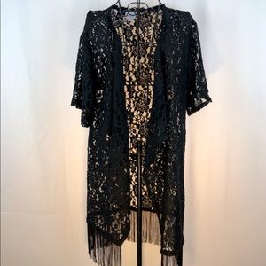 LuLaRoe sheer black lace half sleeve cardigan S